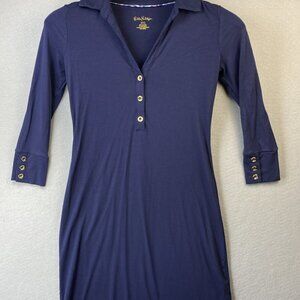 Lilly Pulitzer Ansley Polo Dress Size XXS Navy Blue Gold Accents 3/4 Sleeves EUC